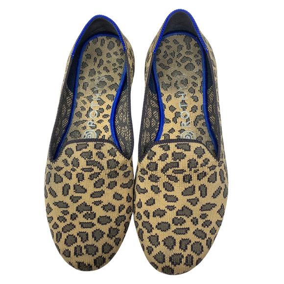 Rothy’s The Loafer Leopard Print Flats Blue Trim Accent Sz 8 Smoking Slippers - Picture 6 of 11